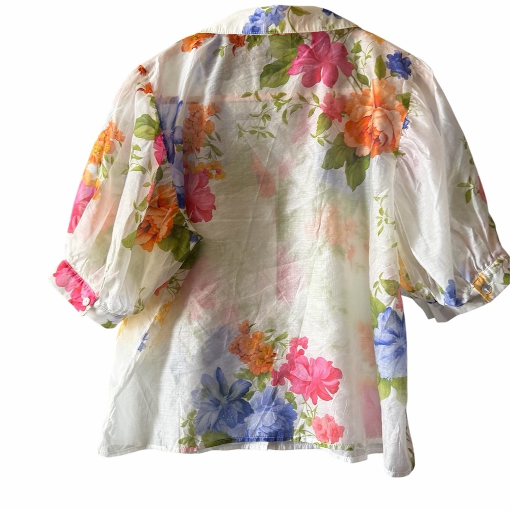 Bailey 44 White Button-Down Blouse with Pink, Blue & Yellow Floral Print - Picture 3 of 7